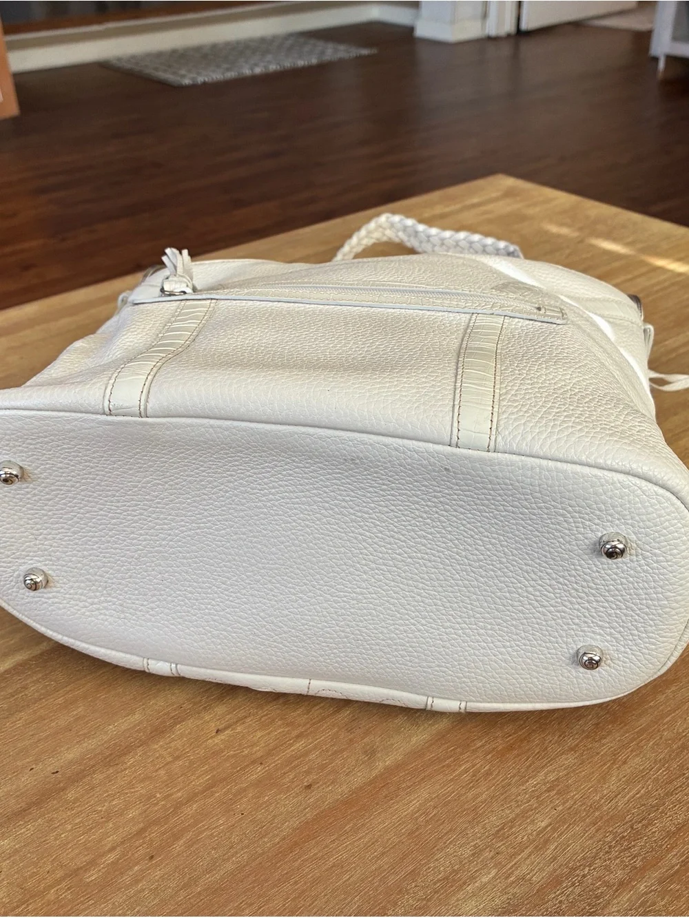 Brighton White Leather Shoulder Bag with Multicolor Heart Accents